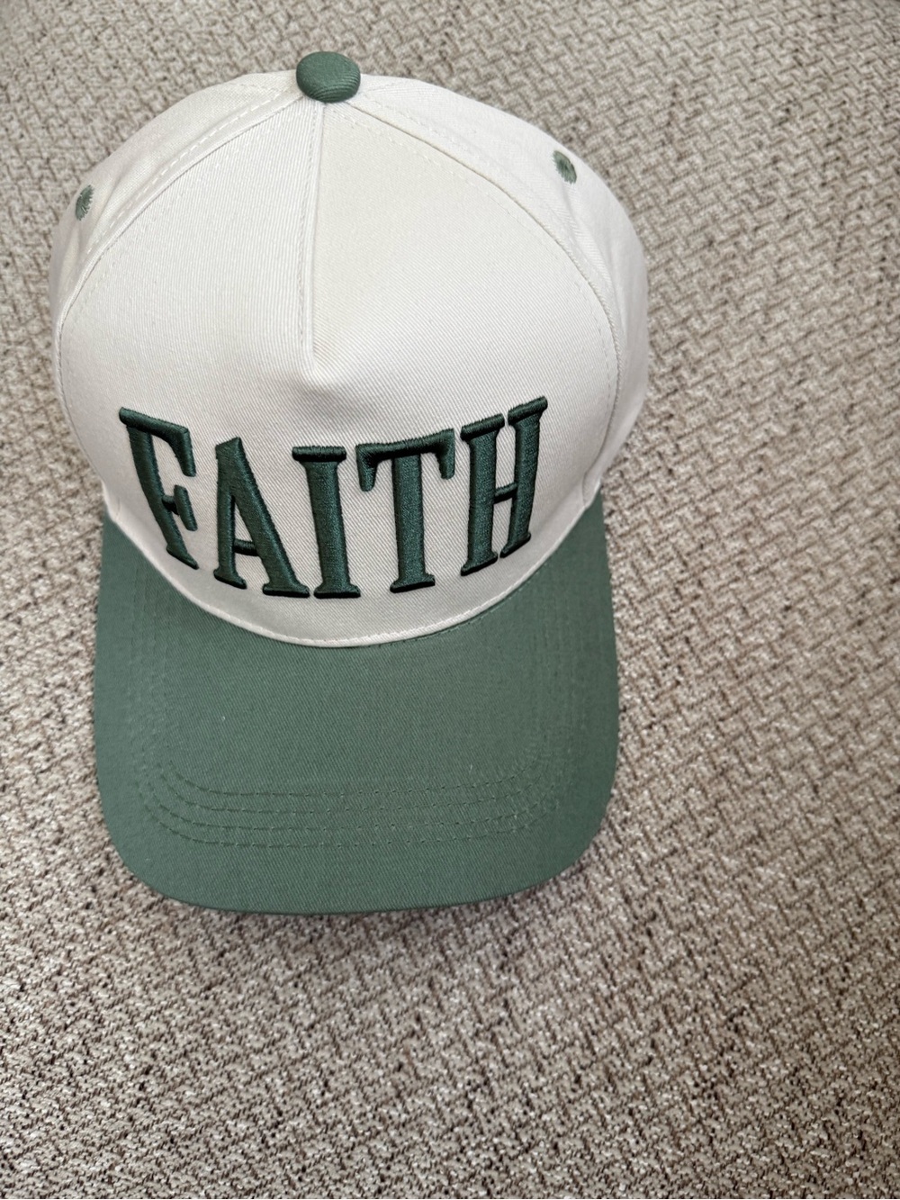 Cream and Green 'FAITH' Trucker Baseball Cap Snap Back